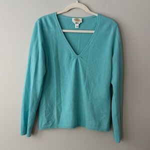 Talbots Aqua V-Neck Sweater 100% Cashmere Size Large